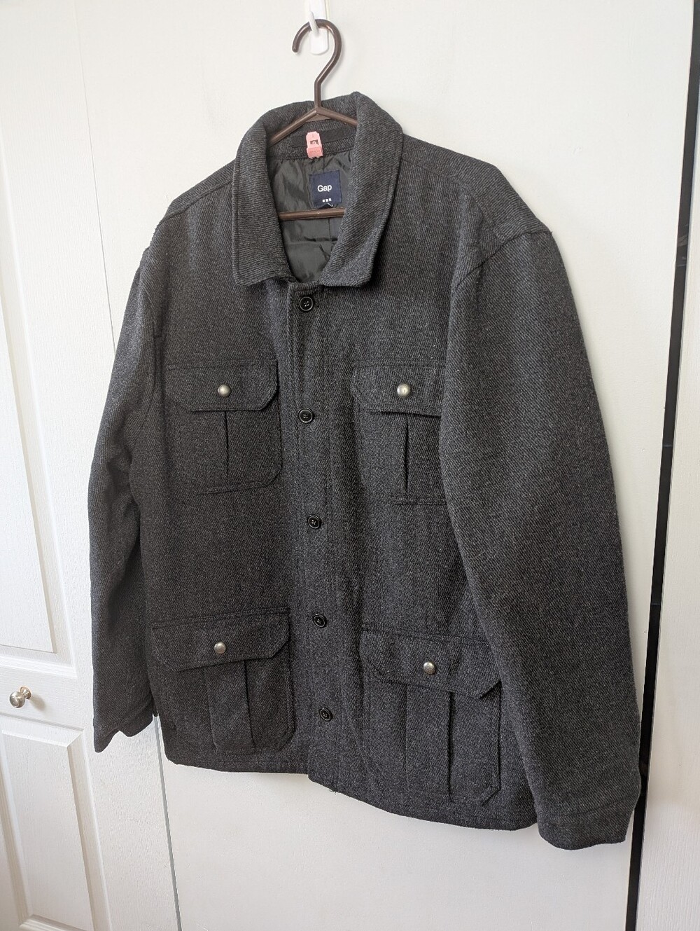 GAP Men Winter Coat Size XXL Gray Color Mix Of Wool 50% Pockets Cargo
